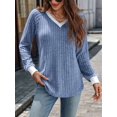 thumbnail image 4 of Women V Neck Color Block Long Sleeve Shirts-Casual Fall Light-Weight Tunic Sweaters Fashion Outfits Colorful Blue L, 4 of 8