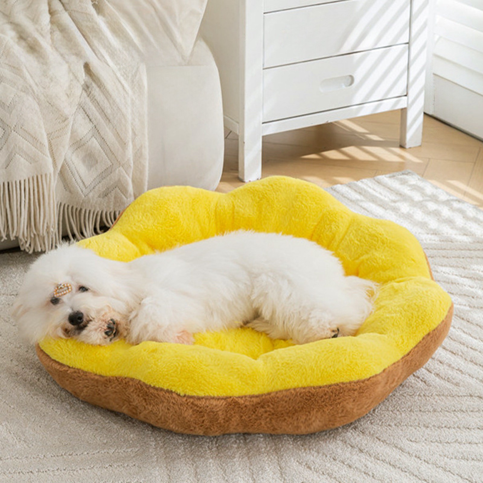 60x60x20 Inches Extra Large Flower Donut Dog Bed, Soft Round Plush Calming Bed for Cats Dogs, Warming Cat Bed Mat - Non- Machine Washable Pet Couch