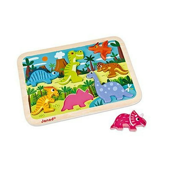 Janod Wooden Dinosaur Chunky Puzzle, 7 Pieces, Ages 18 Months 