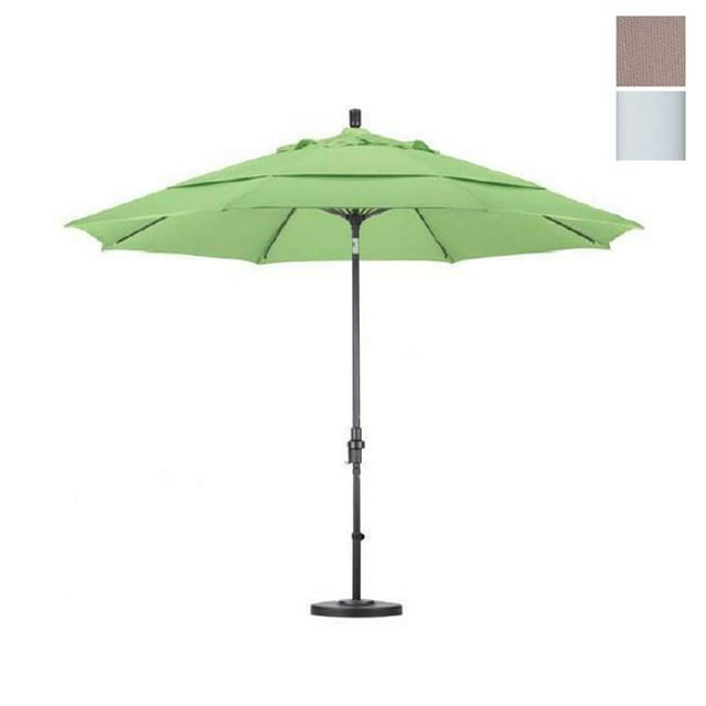 Parasol de Marché en Fibre de Verre 11 Pieds Inclinaison Col Blanc Mat/oléfine/champagne