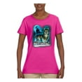 thumbnail image 2 of Wolf Howling At the Full Moon Wolf Pack Animal Lover Womens Graphic T-Shirt, Fuschia, X-Large, 2 of 3