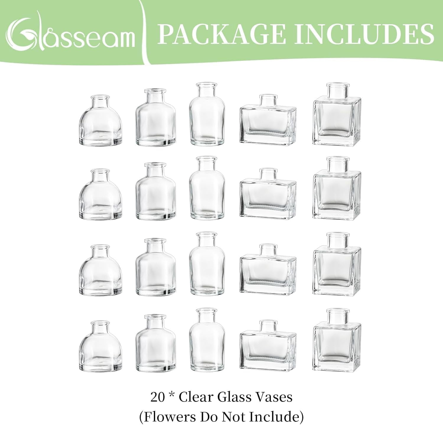 Glasseam Mini Bud Vases for Centerpieces: Clear Small Flower Vase Set of 20 Cute Tiny Glass Vases for Flowers Modern Decorative Wedding Table Centerpiece for Dining Room Decoration