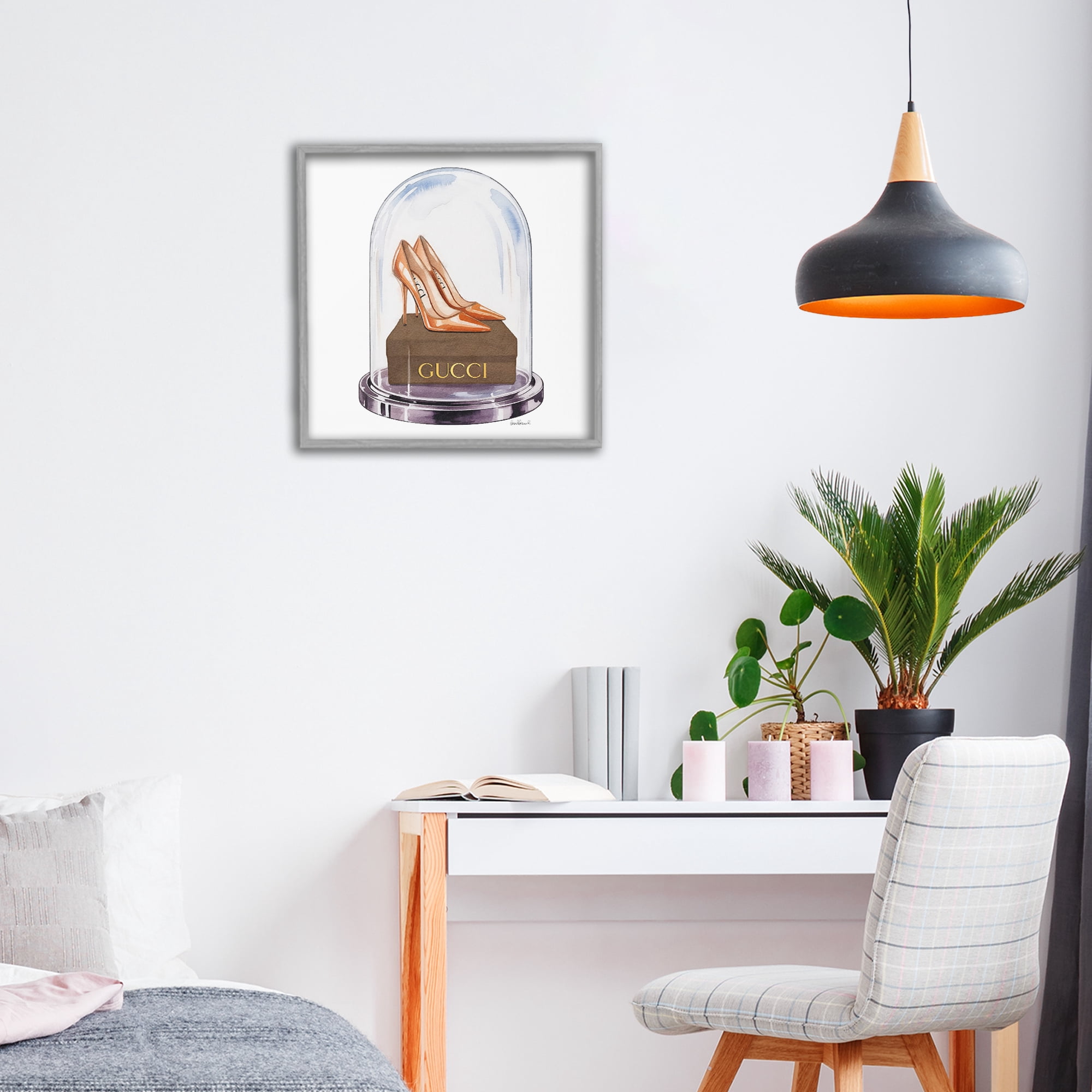 Stupell Industries Satin Heels in Bell Jar Gray Framed Giclee Art, design by Amanda Greenwood