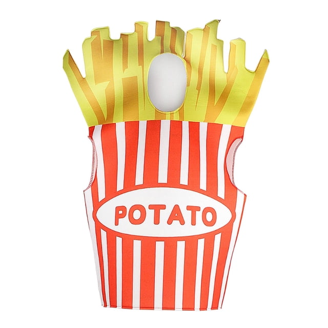 Disfraz de papas fritas, divertido cosplay para fiestas de máscaras y presentaciones en el escenario.