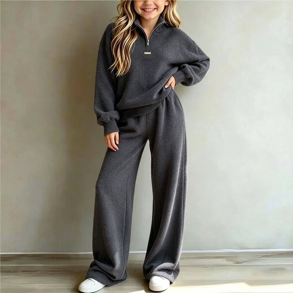 LvhaoGJOB Little Kids Kids Sweatshirt and Pants Outfit Set, Dark Gray - sherpa fleece