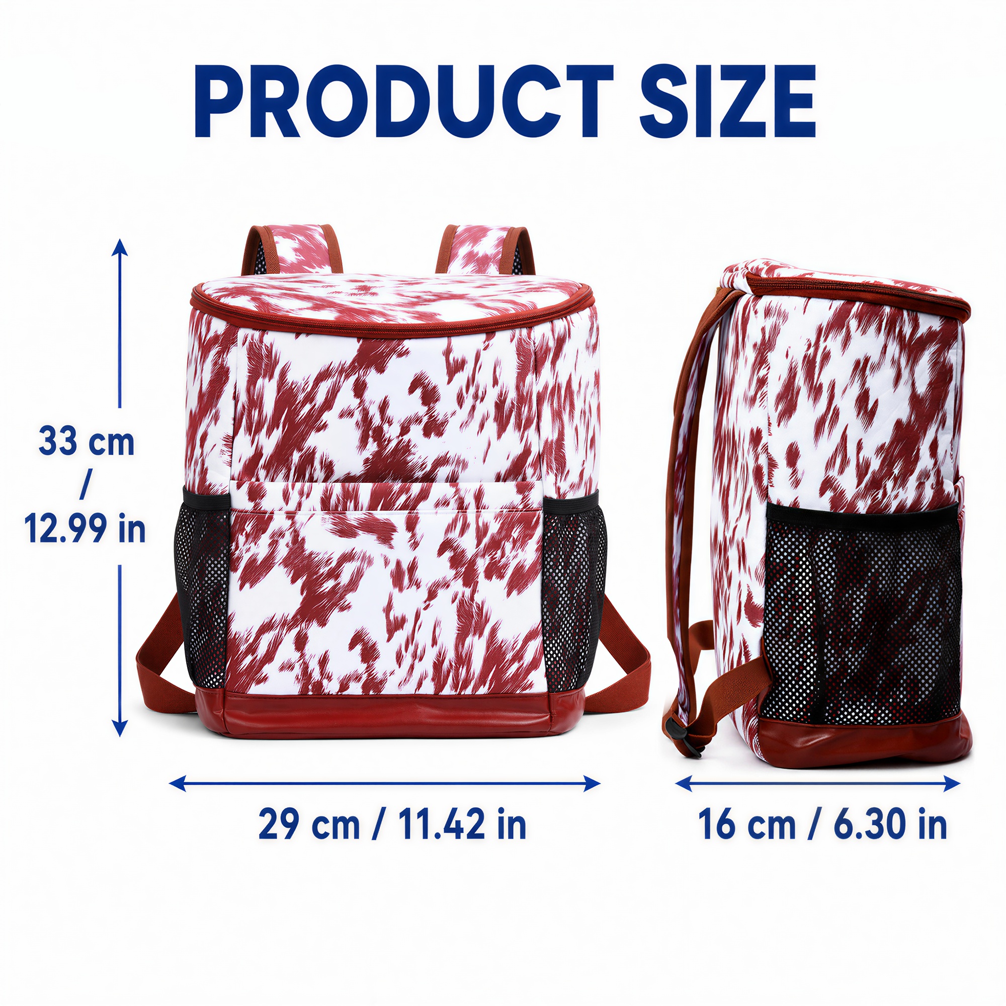 Mochila hielera para 24 latas, aislada y resistente a fugas, con abridor de botellas, estampado de vaca 5