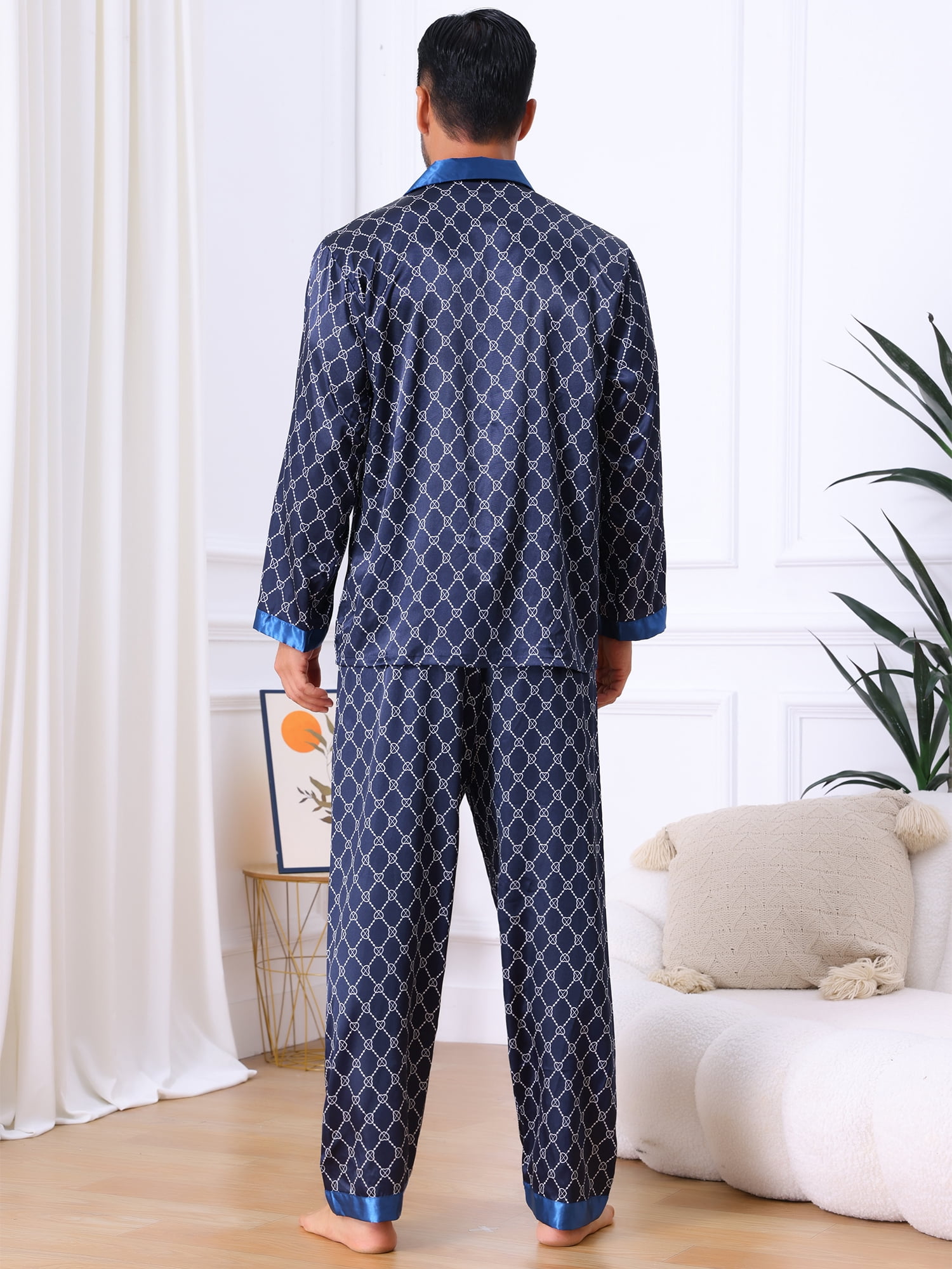 DARING DIVA Men's 2-Piece Button Down Printing Sleepshirt Pajamas Set XL Blue