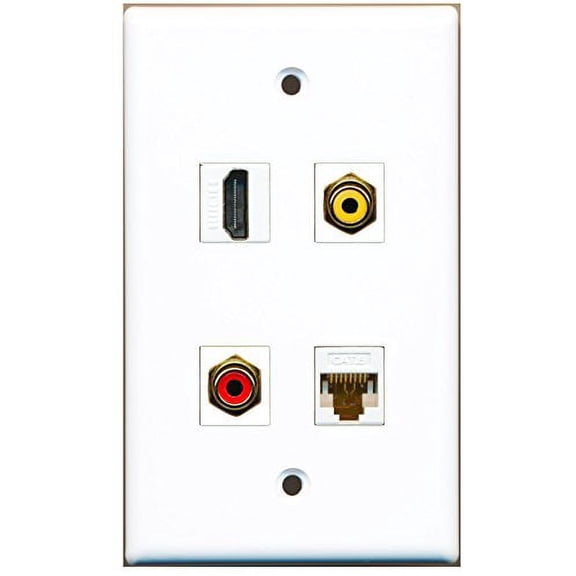 RiteAV - 1 Port HDMI 1 Port RCA Red 1 Port RCA Yellow 1 Port Cat6 Ethernet White Wall Plate