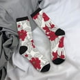 thumbnail image 5 of Daiia Leaves And Anemone Flowers In Red Grey Print Crew Socks – Soft Breathable Long Socks for Men & Women, Moisture-Wicking & Comfortable Daily Wear Socks, One-Size Fits Most (US 5-11), 5 of 6