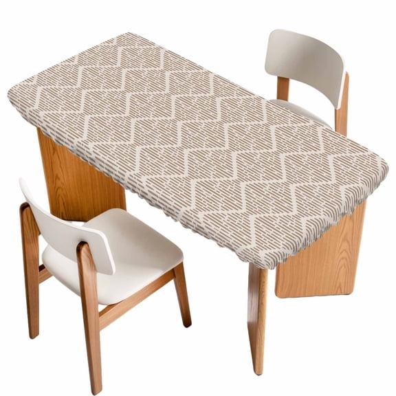 Brown Table Cloths for 6 Foot Rectangle Tables, Modern Abstract Art Farmhouse Patio Waterproof Elastic Fitted Tablecloths, Washable Rectangular Table Cover for Camping