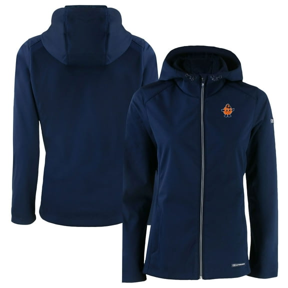 Women's Cutter & Buck  Navy Syracuse Orange Evoke Eco Softshell Recycled Full-Zip Hooded Jacket