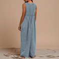 thumbnail image 5 of Womens Denim Jumpsuit Sleeveless Wide Leg Overalls Casual Loose Fit Summer V-Neck Tie Front Jean Romper, 2XL, 5 of 5
