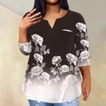 thumbnail image 2 of ADSSDQ Plus Size Shirts Cute 3/4 Sleeve Yoga Tops Woman Casual Summer Floral Graphic T Shirts For Women Elbow Length V-Neck Fall Tunics With Pocket Women'S Sweatshirts Dark Gray 2XL, 2 of 5