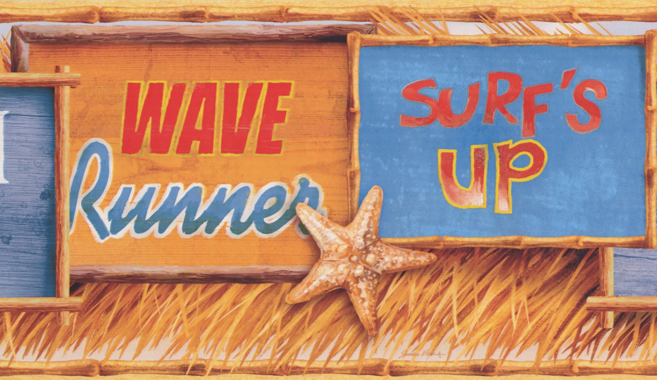 Wallpaper Border Beach Surf Wave Starfish Retro Wall Border for Teens