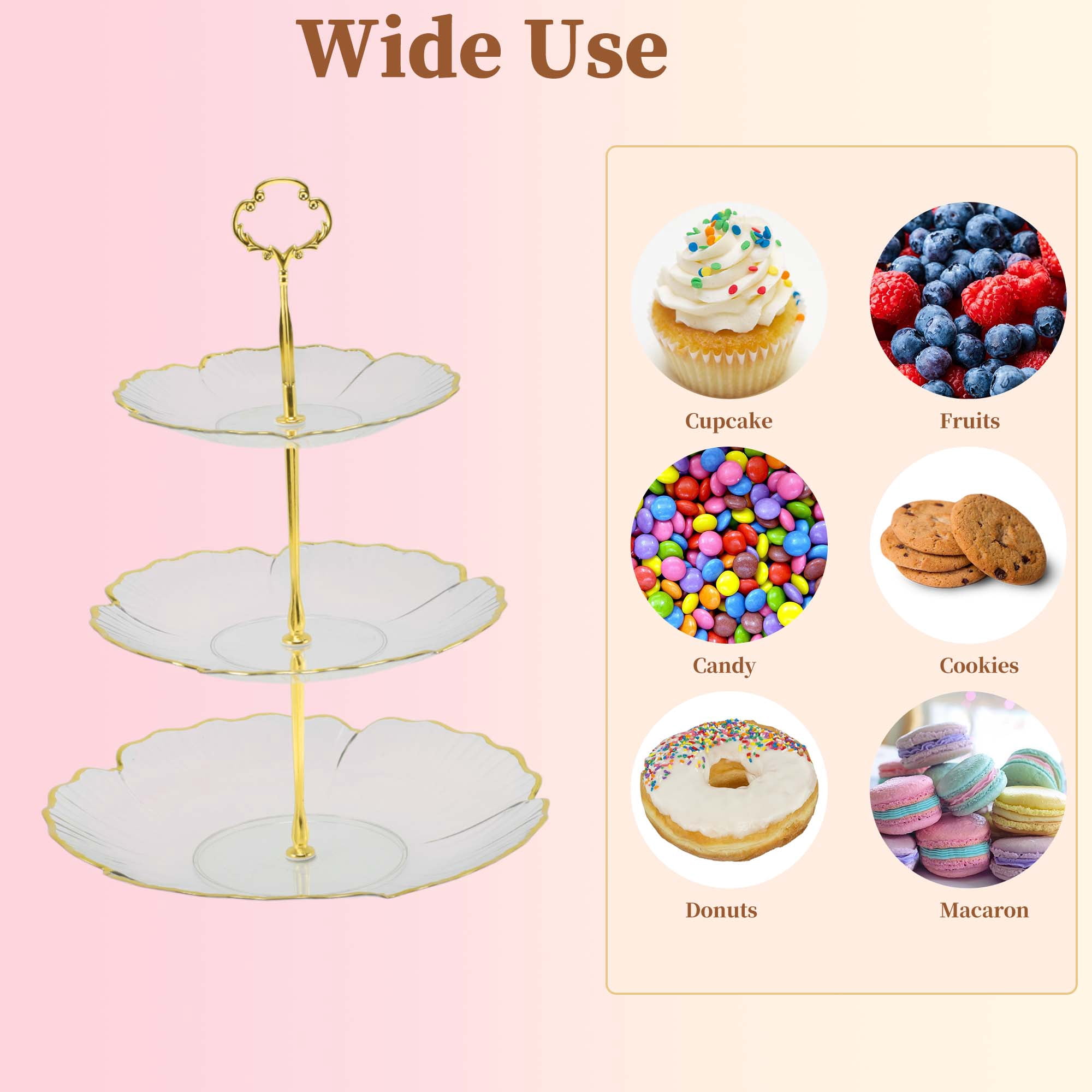 Unique Bargains 3 Tier Dessert Cupcake Stand Holder with Five Petals Design Clear