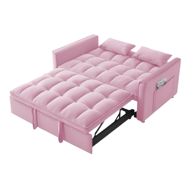 3 in 1 Convertible Sleeper Sofa Bed, 55" Modern Loveseat Pull Out Couch with Adjustable Reclining Backrest & Side Pockets, Velvet Loveseat for Living Room