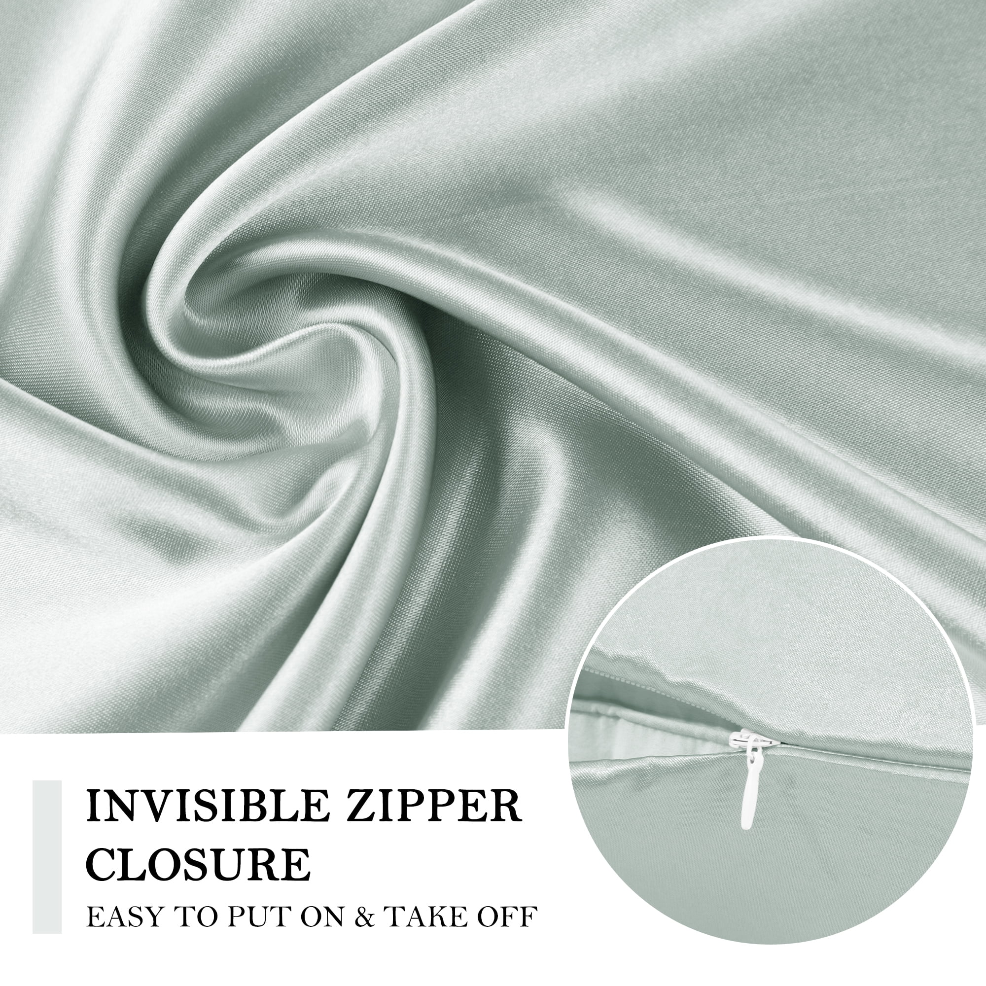 Unique Bargains Durable Soft Zippered Closure Set of 2 Satin Pillowcase Gray Queen(20"x30")