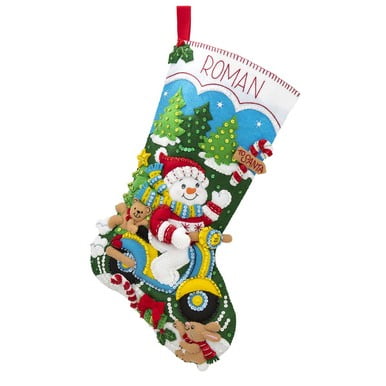 Bucilla Snowman on Scooter Christmas Stocking