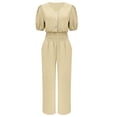 thumbnail image 6 of Jumpsuits for Women Dressy One Piece Casual Summer Short Sleeve V Neck Jumpsuits Wide Leg Pant 2026 Summer Beige S, 6 of 8