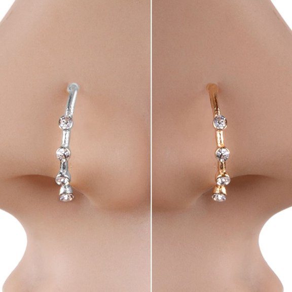 jiaroswwei Sparkly Rhinestones U Shape Nose Stud Hoop Nose Ring Chic Body Piercing Jewelry