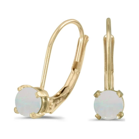 14k Yellow Gold Round Opal Lever-back Earrings