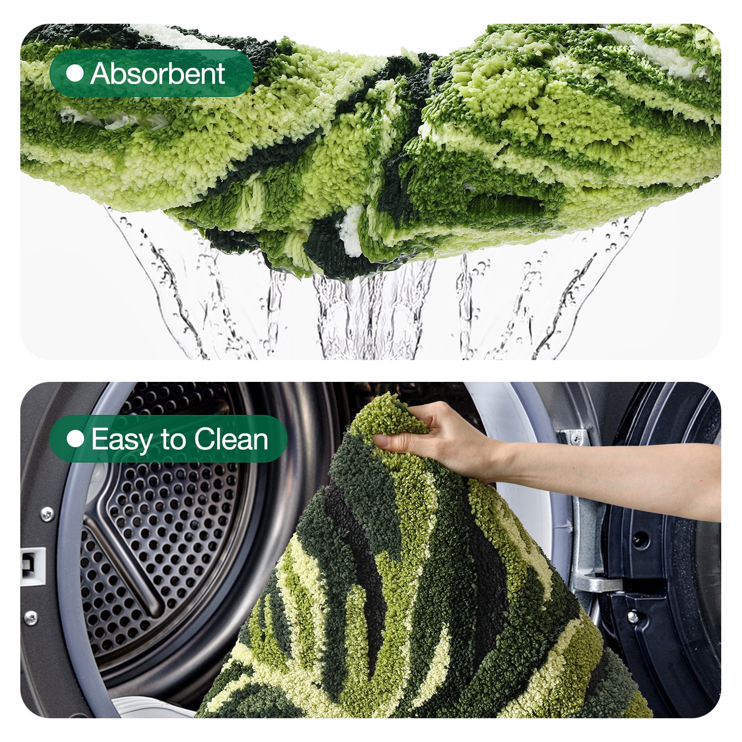 FRABE Cute Bathroom Rugs with Green Dark Monstera Leaf Plant, Soft Fluffy Plush, Absorbent Non Slip Bath Mat, Machine Washable,for Shower Floor,home, Bedroom, 24"x32"