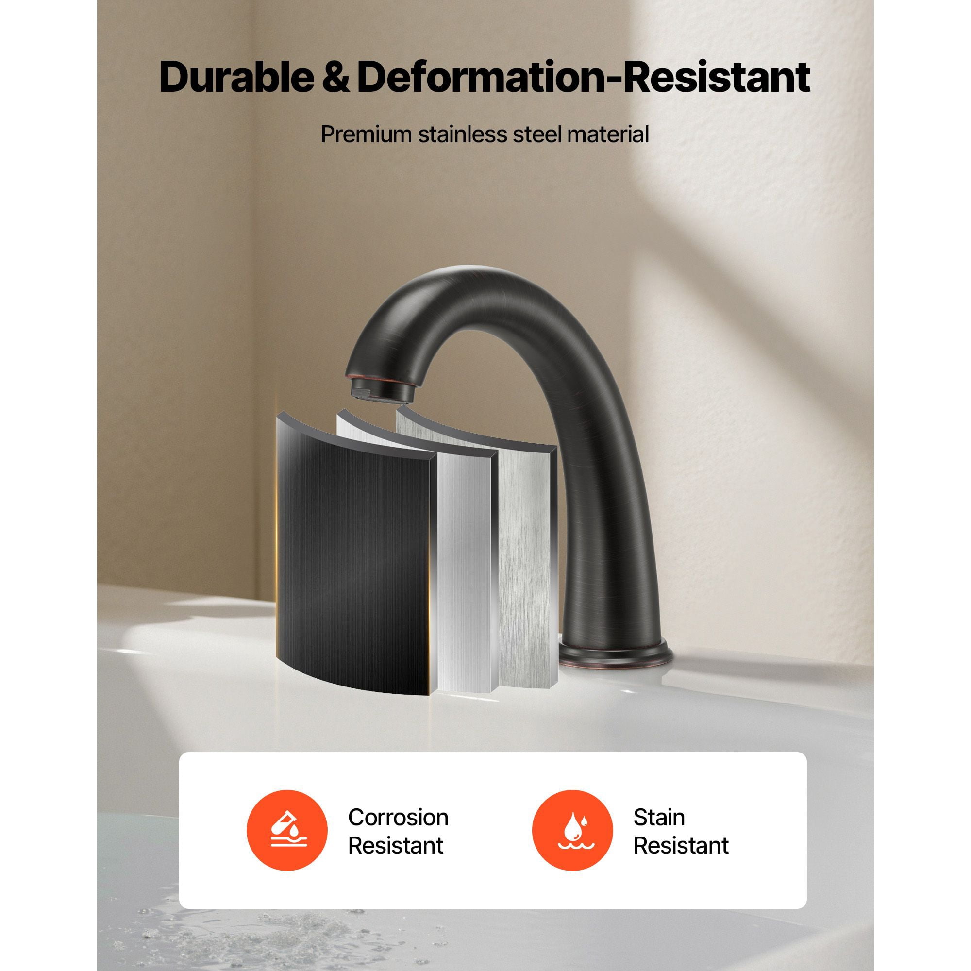 Roman Bathtub Faucet 4.36 GPM High-Flow 3-Hole Deck Mount Stainless Steel Dual Handles for Bathroom Bathtub