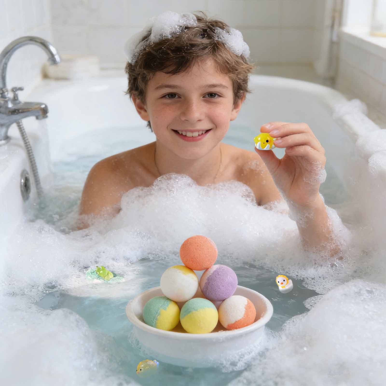 Bath Bomb with Toys Inside, 24 Pcs Kids Bath Bomb Gift Set, Easter Basket Stuffers, Easter Gifts for Kids, Easter Egg Bath Bomb, Bubbles for Kids, Bath Toys for Kids