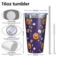 thumbnail image 4 of 16oz Tumblers Cute Halloween Icons Pattern Stainless Steel Vacuum Insulated Double Wall Travel Tumbler Cups Mug with Lid and Straw,Cleaning Brush for Coffee,Tea, 4 of 4