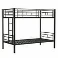thumbnail image 4 of Pouseayar Metal Bunk Bed Frame with Built-in Ladder, High Guardrail Metal Slats, Floor Bed with Underbed Storage Space, Twin-Over-Twin, 4 of 6