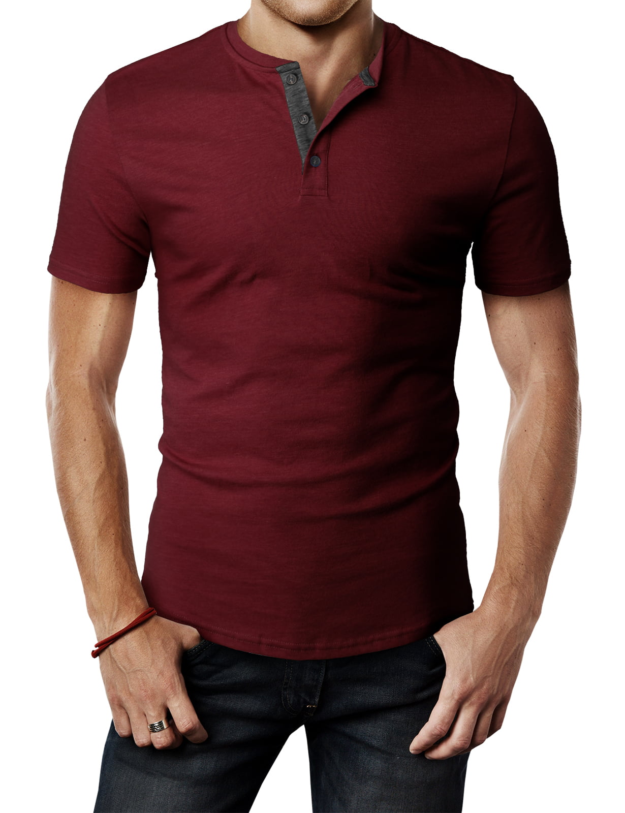 H2H Mens Casual Henley Slim fit Short Sleeve T-shirts 
