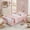 Rabbit Ear Pink, variant on Aisword Twin Size Kids Bed, Rabbit Ear Headboard, Upholstered Daybed with Slat Support & Side Pockets, Space-Saving Wooden Corner Sofa Bed, Beige