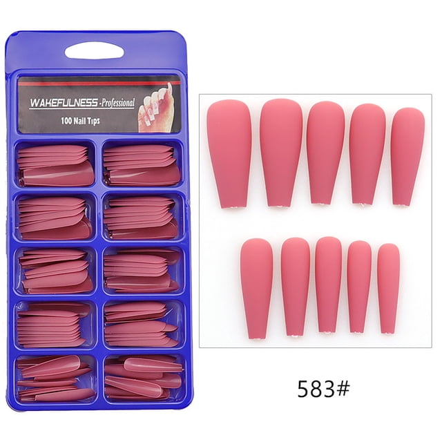 CEHVOM 100pc Of Matte Ballet Fake Nails Long Nail Art Patches Full Frosted Nail Box