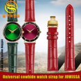thumbnail image 2 of Correa de reloj de cuero universal para mujer de 18 mm, accesorios de reloj JOWISSA, correa de reloj Tissot T099, pulsera de cuero brillante color rojo vino, 2 of 5