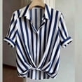 thumbnail image 6 of Admvng Women's Striped Shirt Lapel V Neck Short Sleeve Front Twist Knot Casual Summer Blouse Tops, 6 of 7