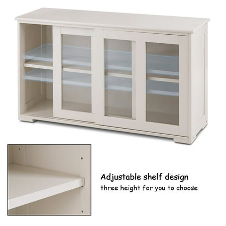 Costway Storage Cabinet Sideboard, Sliding Tempered Glass Doors Stackable Storage Cabinet