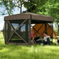 thumbnail image 2 of GVN Patio Garden Pergola, Pergola Canopy,12' x 12' Hexagonal Pop Up Gazebo Canopy Tent with 5 Sidewalls and Carry Bag, Brown, 2 of 10