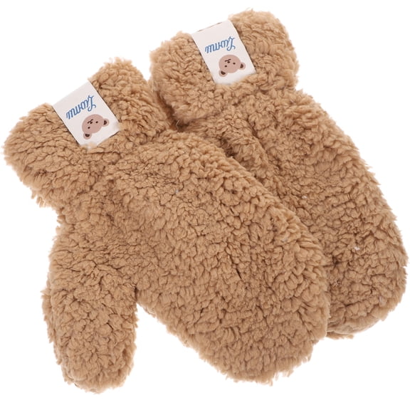 HOOWIFFY 1Pair Lamb Fleece Winter Gloves Warm Khaki Plush Mittens Soft Comfortable Outdoor