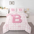 thumbnail image 3 of Homewish Princess Monogrammed B Full Size Comforter Sets for Teens, Cute Ribbon Bow Bedding Comforter Set, Kawaii Pink Flower Floral Reversible Bedding Sets, Microfiber Bedroom Decor, 3pcs, 3 of 8