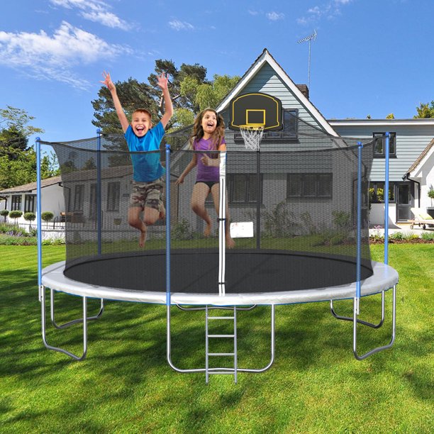 uhomepro 16' Kids Trampoline with Safety Enclosure Net Basketball Hoop