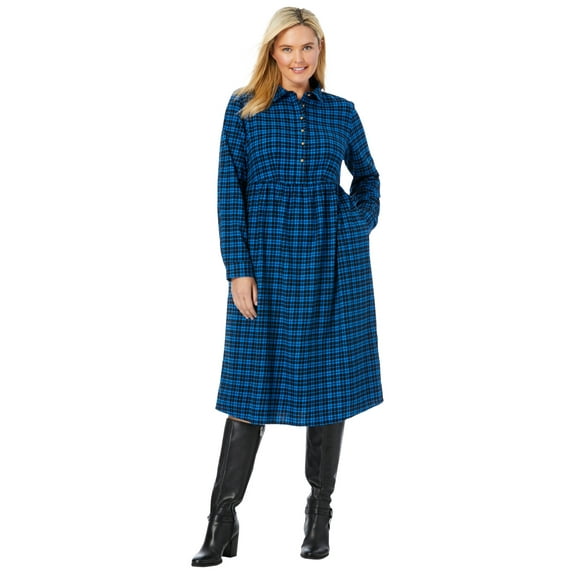 Woman Within Plus Size Plaid Flannel A-Line Shirtdress