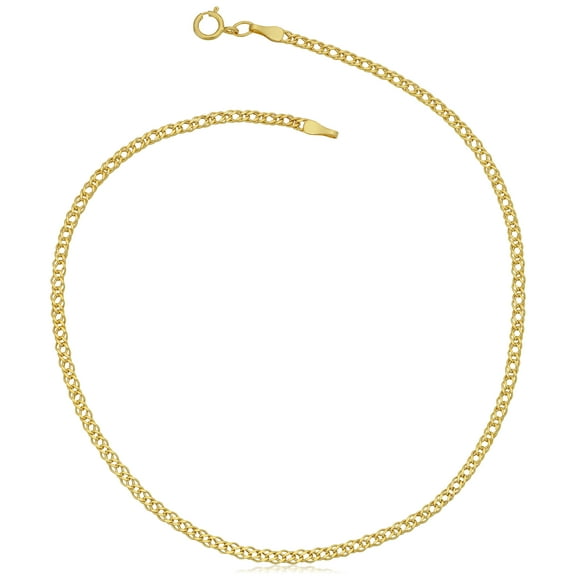 KoolJewelry 10k Yellow Gold Diamond Weave Curb Anklet (2 mm, 10 inch)