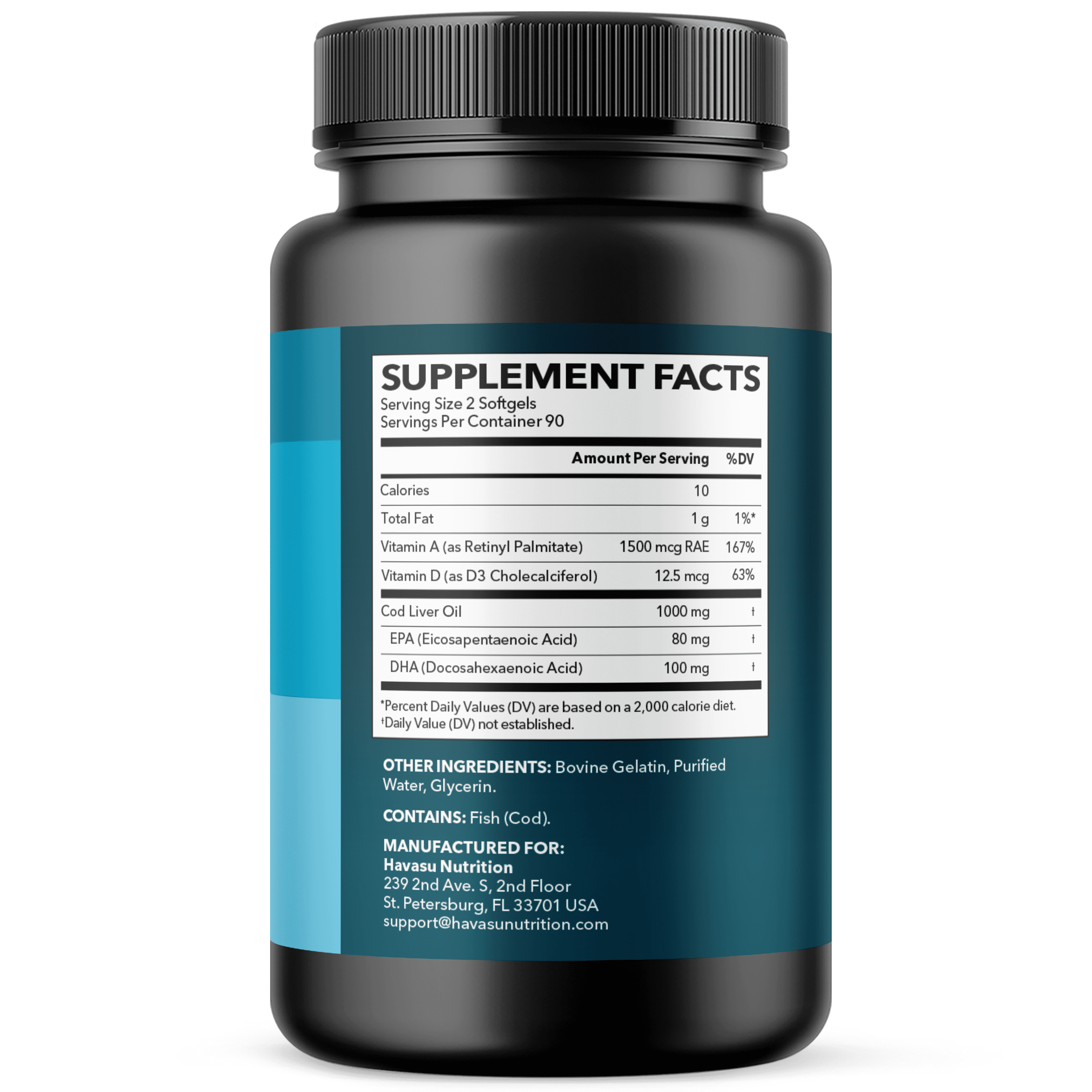 Havasu Nutrition Cod Liver Oil Softgels with Omega 3, EPA, & DHA, Fish Oil with Vitamins A and D3, 1000mg, 180 Count