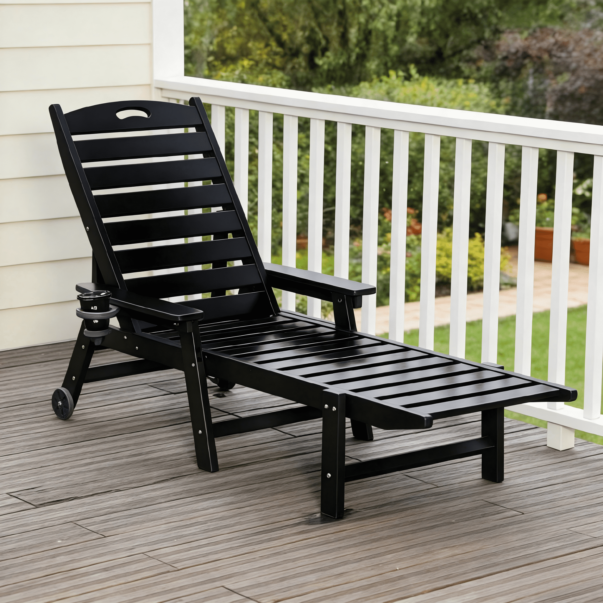 Outdoor Chaise Lounge, 4 Position Adjustable Recliner for Poolside Garden Patio Backyard, Black