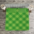 thumbnail image 3 of Ambesonne Irish Quilted Bedspread Set 3 Pcs, Retro Green Checkered, King Size, Green Lime Green, 3 of 3