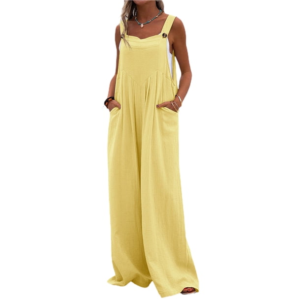 VISgogo Mono de Color Sólido a la Moda para Mujer Mono Casual con Tirantes de Pierna Ancha y Botones con Bolsillos VISgogo moda