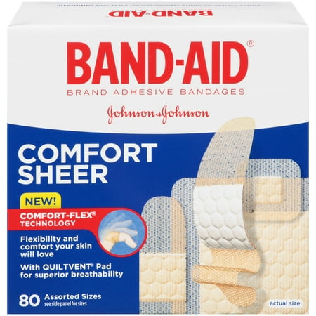 BAND-AID® Brand Sheer Strips Adhesive Bandages, Basic Care Assorted Sizes, 80 Count