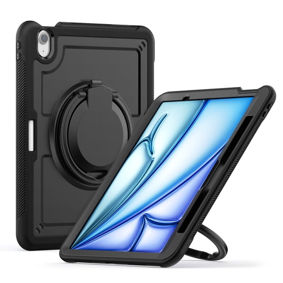 Case for iPad Air 11 inch M3 2025/M2 2024 (7th/6th Gen) with 360 Rotating Stand, Shoulder Strap, Heavy Duty Shockproof Cover, Black