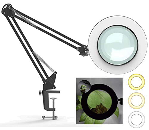 LED 5X Magnifying Desk Lamp with Clamp Adjustable Swivel Arm Lighted 3Color 