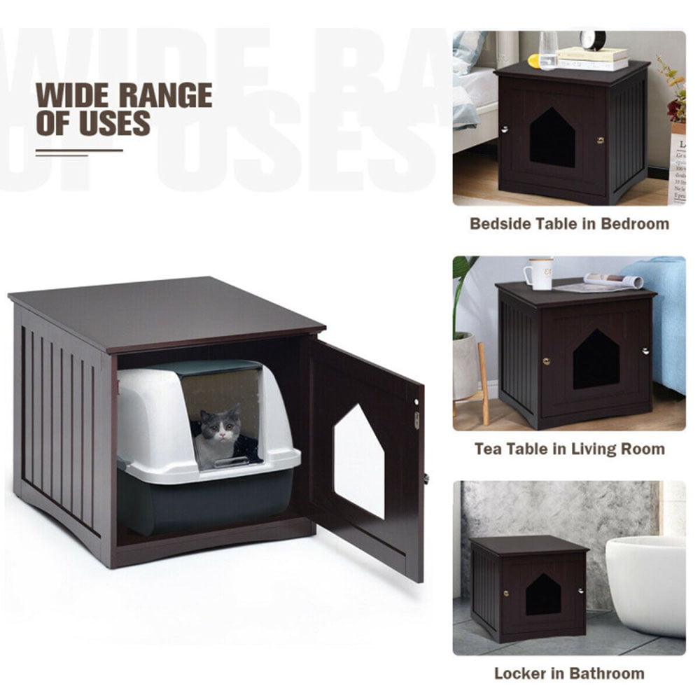 Pefilos 20" Cat House Covered for Indoor, Hidden Crate Litter Box Enclosure, Hooded Cats Furniture Cabinet Kitty Washroom, Brown